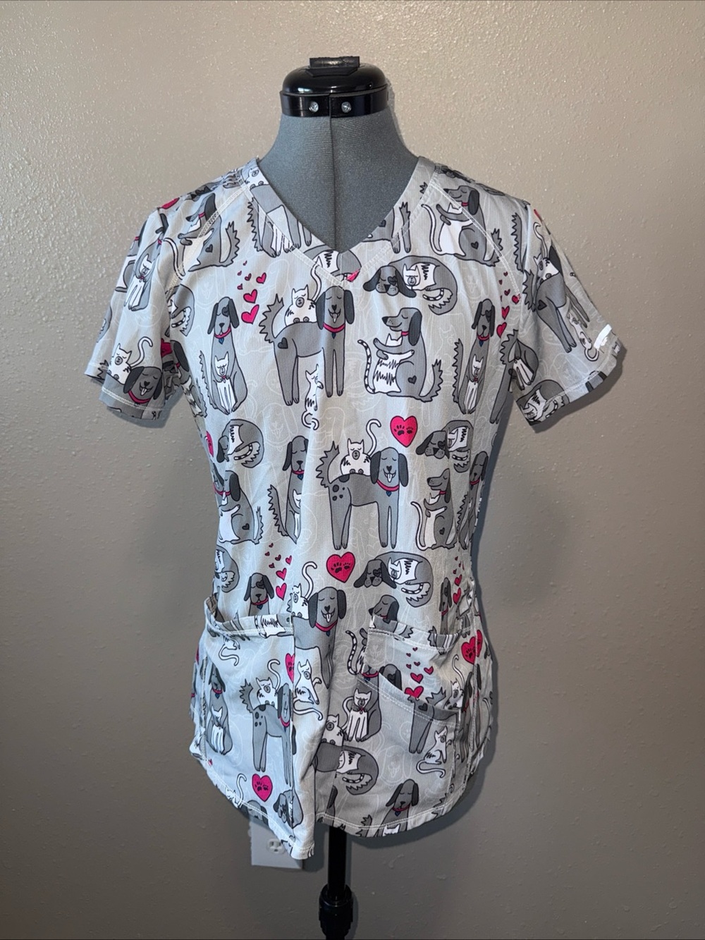 Skechers Gray Scrub Top with Pink and Blue Accents